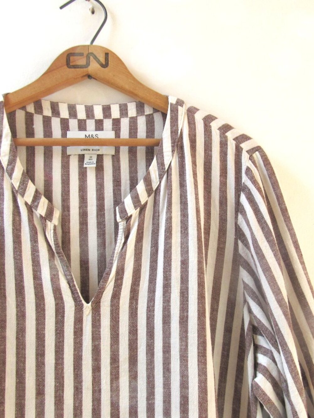 Marks & Spencer Linen Rich Striped V-Neck Midaxi Tiered Dress - Picture 7 of 8
